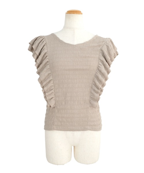 ＡＮＤＪ（アンドジェイ）の「ワッシャー加工ダブルフリルノースリーブトップス（Tシャツ/カットソー・レディース・オフホワイト/ピンク/グレイッシュベージュ/ブラック・M）」の14枚目の写真