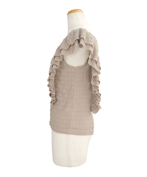 ＡＮＤＪ（アンドジェイ）の「ワッシャー加工ダブルフリルノースリーブトップス（Tシャツ/カットソー・レディース・オフホワイト/ピンク/グレイッシュベージュ/ブラック・M）」の15枚目の写真