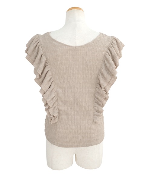 ＡＮＤＪ（アンドジェイ）の「ワッシャー加工ダブルフリルノースリーブトップス（Tシャツ/カットソー・レディース・オフホワイト/ピンク/グレイッシュベージュ/ブラック・M）」の16枚目の写真