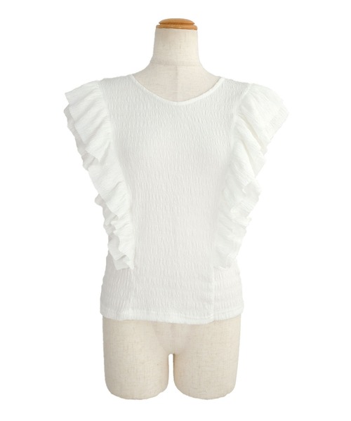 ＡＮＤＪ（アンドジェイ）の「ワッシャー加工ダブルフリルノースリーブトップス（Tシャツ/カットソー・レディース・オフホワイト/ピンク/グレイッシュベージュ/ブラック・M）」の17枚目の写真