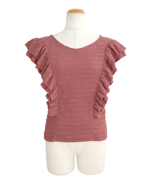 ＡＮＤＪ（アンドジェイ）の「ワッシャー加工ダブルフリルノースリーブトップス（Tシャツ/カットソー・レディース・オフホワイト/ピンク/グレイッシュベージュ/ブラック・M）」の20枚目の写真