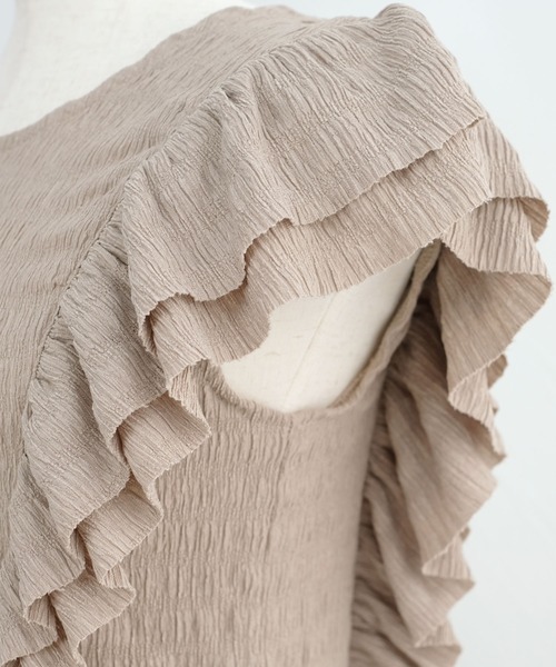 ＡＮＤＪ（アンドジェイ）の「ワッシャー加工ダブルフリルノースリーブトップス（Tシャツ/カットソー・レディース・オフホワイト/ピンク/グレイッシュベージュ/ブラック・M）」の22枚目の写真