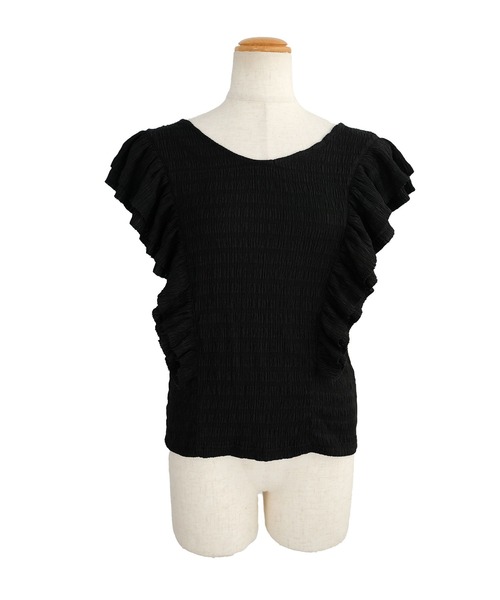 ＡＮＤＪ（アンドジェイ）の「ワッシャー加工ダブルフリルノースリーブトップス（Tシャツ/カットソー・レディース・オフホワイト/ピンク/グレイッシュベージュ/ブラック・M）」の18枚目の写真