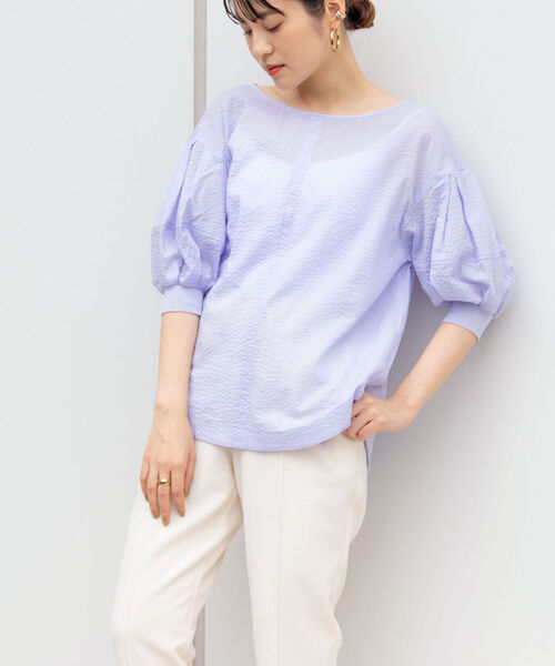 NOLLEY’S（ノーリーズ）の「ミラクルウェーブ5分袖ブラウス（シャツ/ブラウス・レディース・ホワイト系その他4/ブラック/ブルー系その他7/ライトグリーン/ラベンダー/ベビーピンク/サックスブルー/チャコールグレー・38）」の7枚目の写真