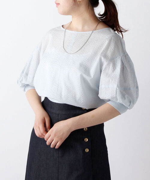 NOLLEY’S（ノーリーズ）の「ミラクルウェーブ5分袖ブラウス（シャツ/ブラウス・レディース・ホワイト系その他4/ブラック/ブルー系その他7/ライトグリーン/ラベンダー/ベビーピンク/サックスブルー/チャコールグレー・38）」の2枚目の写真