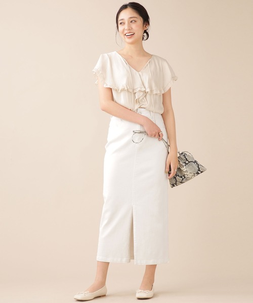 NANO universe（ナノユニバース）の「WEB限定/ハイウエストタイトデニムスカート（デニムスカート・レディース・ホワイト/ネイビー/グレー/ブルー・38/36）」の9枚目の写真