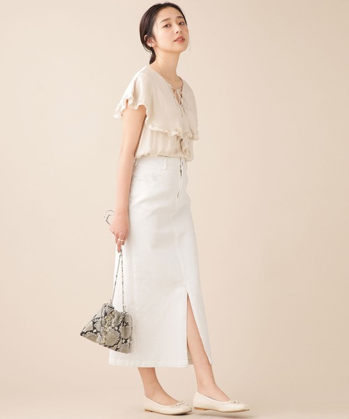 NANO universe（ナノユニバース）の「WEB限定/ハイウエストタイトデニムスカート（デニムスカート・レディース・ホワイト/ネイビー/グレー/ブルー・38/36）」の10枚目の写真