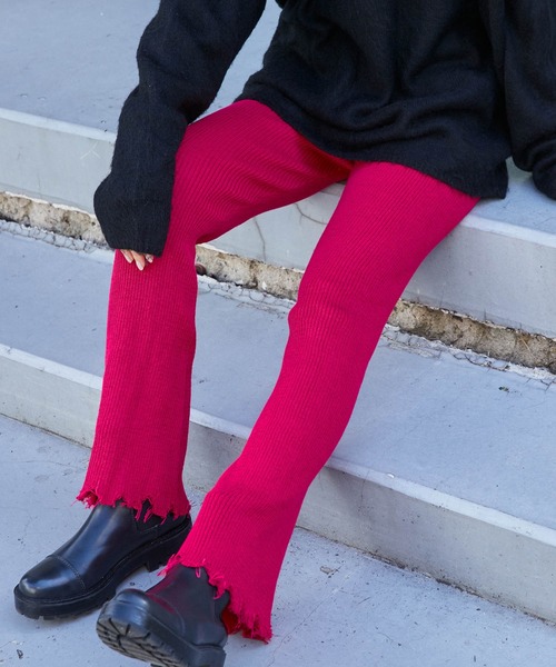 Snap club(スナップクラブ)の「【Snap club】ダメージリブニットフレアパンツ(その他パンツ・レディース・ブラック/レッド/オレンジ/グリーン/オフホワイト/チャコールグレー/ピンク/ブルー・FREE)」の6枚目の写真