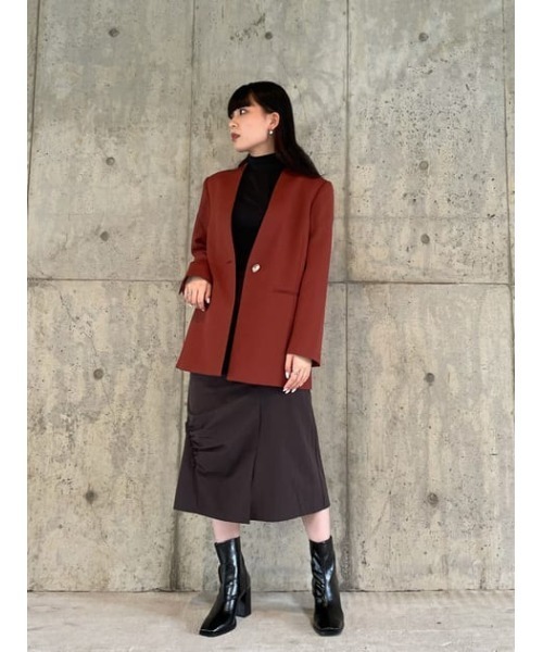 THROW by SLY(スローバイスライ)の「THROW NO COLLAR JK ノーカラー ジャケット(ノーカラージャケット・レディース・ブラウン/ダークグレー・1/0)」の7枚目の写真