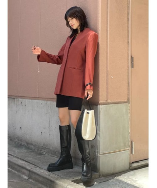 THROW by SLY(スローバイスライ)の「THROW NO COLLAR JK ノーカラー ジャケット(ノーカラージャケット・レディース・ブラウン/ダークグレー・1/0)」の5枚目の写真