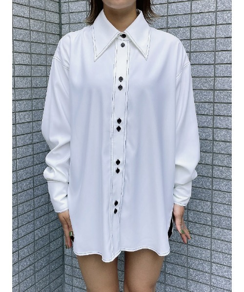 ENVYM（アンビー）の「ビッグカラーステッチＳＨ（シャツ/ブラウス・レディース・ホワイト/ブラック/マルチ・FREE）」の7枚目の写真