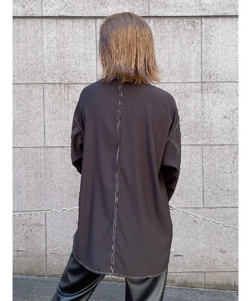 ENVYM（アンビー）の「ビッグカラーステッチＳＨ（シャツ/ブラウス・レディース・ホワイト/ブラック/マルチ・FREE）」の10枚目の写真