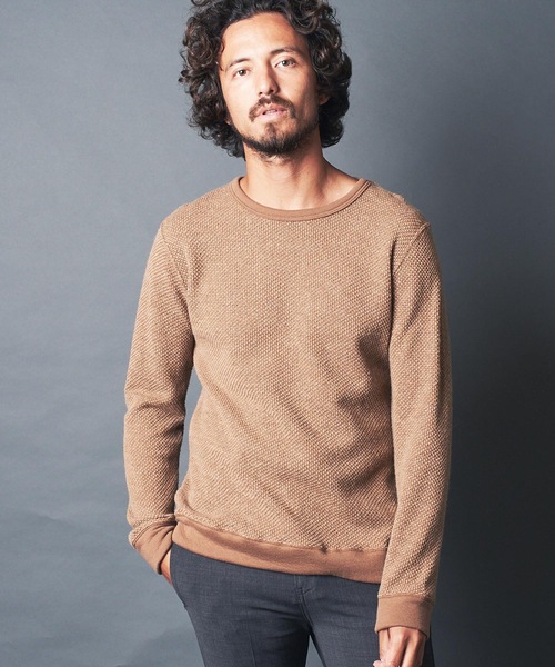CTN/W TUCK W FACE C/N KNIT SAWL/S コットン・ウール Wフェイス ニットソー クルーネック ロングスリーブ