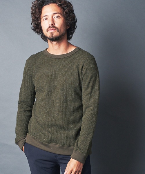 Magine(マージン)の「CTN/W TUCK W FACE C/N KNIT SAWL/S コットン・ウール Wフェイス ニットソー クルーネック ロングスリーブ(Tシャツ/カットソー・メンズ・オリーブ/キャメル/ネイビー/オフホワイト・44/46/48)」の3枚目の写真