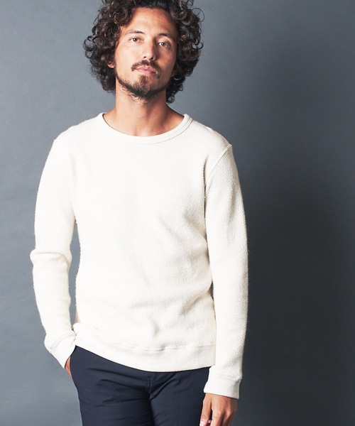 Magine(マージン)の「CTN/W TUCK W FACE C/N KNIT SAWL/S コットン・ウール Wフェイス ニットソー クルーネック ロングスリーブ(Tシャツ/カットソー・メンズ・オリーブ/キャメル/ネイビー/オフホワイト・44/46/48)」の5枚目の写真