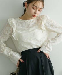 ショルダーフリルレースブラウス
