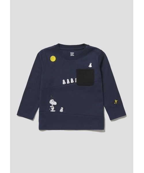 Design Tshirts Store graniph（デザイン　ティーシャツ　ストア　グラニフ）の「オバケ(ピーナッツ)｜ベビー長袖Tシャツ（Tシャツ/カットソー・キッズ・ネイビー・90/80）」の3枚目の写真