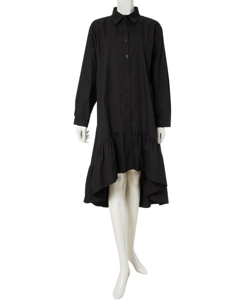 fifth calin（フィフスカラン）の「前後差裾デザインシャツワンピース（ワンピース・レディース・カーキ/ブラック・MEDIUM）」の3枚目の写真