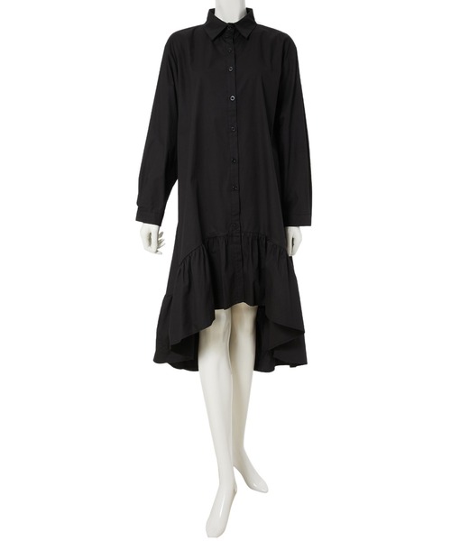 fifth calin（フィフスカラン）の「前後差裾デザインシャツワンピース（ワンピース・レディース・カーキ/ブラック・MEDIUM）」の9枚目の写真