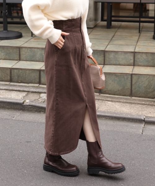 one after another NICE CLAUP(ワンアフターアナザーナイスクラップ)の「美シルエットでスタイルアップして履ける。ハイウエストタイトスカート(スカート・レディース・ブラック/アイボリー/ダークインディゴブルー/ブラウン系その他・SMALL/MEDIUM)」の3枚目の写真