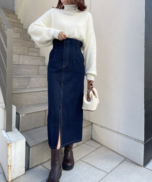 one after another NICE CLAUP(ワンアフターアナザーナイスクラップ)の「美シルエットでスタイルアップして履ける。ハイウエストタイトスカート(スカート・レディース・ブラック/アイボリー/ダークインディゴブルー/ブラウン系その他・SMALL/MEDIUM)」の18枚目の写真