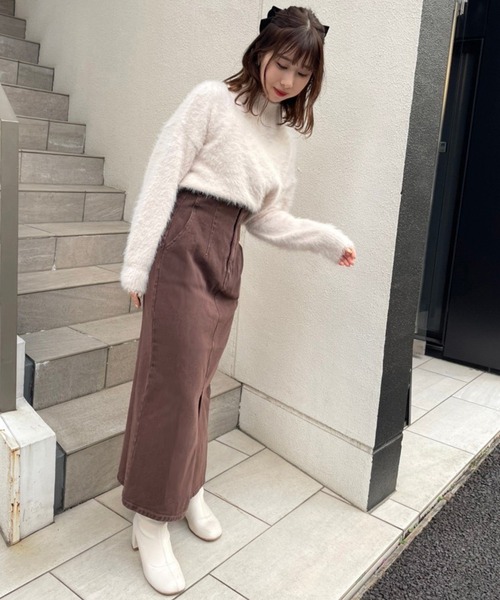 one after another NICE CLAUP(ワンアフターアナザーナイスクラップ)の「美シルエットでスタイルアップして履ける。ハイウエストタイトスカート(スカート・レディース・ブラック/アイボリー/ダークインディゴブルー/ブラウン系その他・SMALL/MEDIUM)」の21枚目の写真