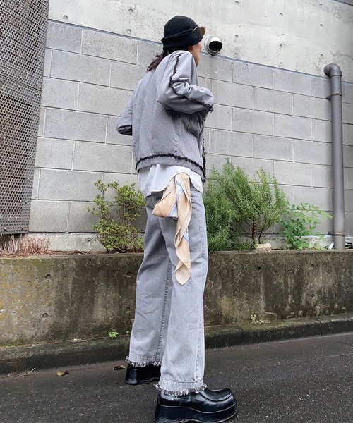 EDWIN（エドウィン）の「【ZOZO限定】　Nocty×EDWINコラボ　フリンジワイドフレアパンツ（デニムパンツ・メンズ・ブラック/グレー・SMALL/LARGE/MEDIUM）」の3枚目の写真