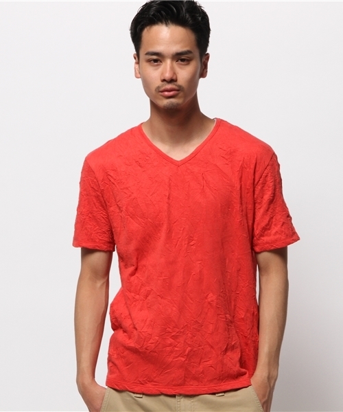 HAMNETT（ハムネット）の「【HAMNETT】 ワッシャ―T / VネックTシャツ（Tシャツ/カットソー・メンズ・ホワイト/ネイビー/レッド・L/M/S）」の3枚目の写真