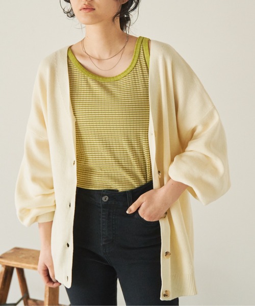 ANGIE(アンジー)の「Vネックオーバーサイズカラーカーディガン(カーディガン/ボレロ・レディース・グリーン/イエロー/オフホワイト/ブラック・FREE)」の1枚目の写真