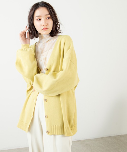 ANGIE(アンジー)の「Vネックオーバーサイズカラーカーディガン(カーディガン/ボレロ・レディース・グリーン/イエロー/オフホワイト/ブラック・FREE)」の8枚目の写真