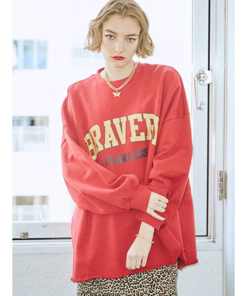 jouetie（ジュエティ）の「BRAVERYロゴカレッジプルオーバー【トレーナー/スウェット】（スウェット・レディース・グレー/ブラック/レッド/グリーン・MEDIUM）」の4枚目の写真