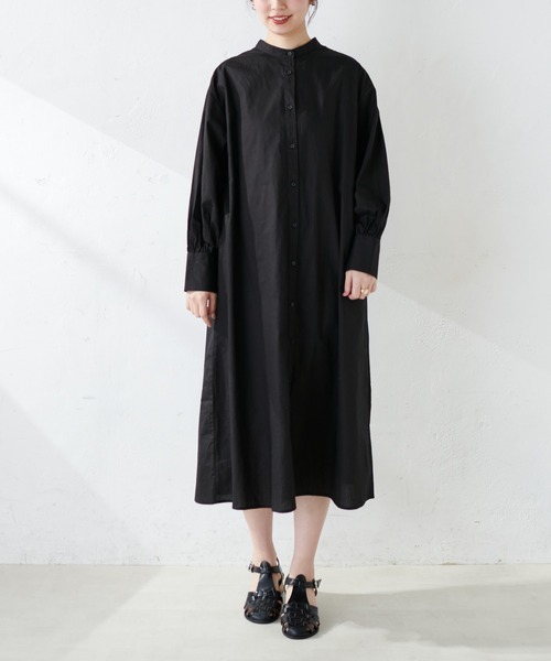 【WEB限定カラー有り】ナチュのオススメ3900ワンピ!細ベルト付きバンドカラーシャツワンピース