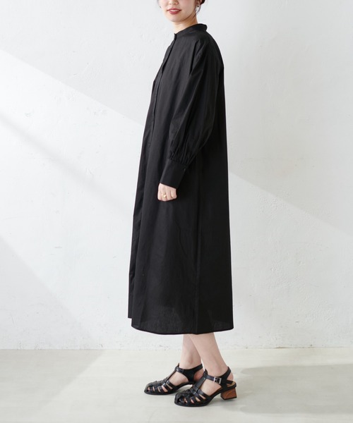 【WEB限定カラー有り】ナチュのオススメ3900ワンピ!細ベルト付きバンドカラーシャツワンピース