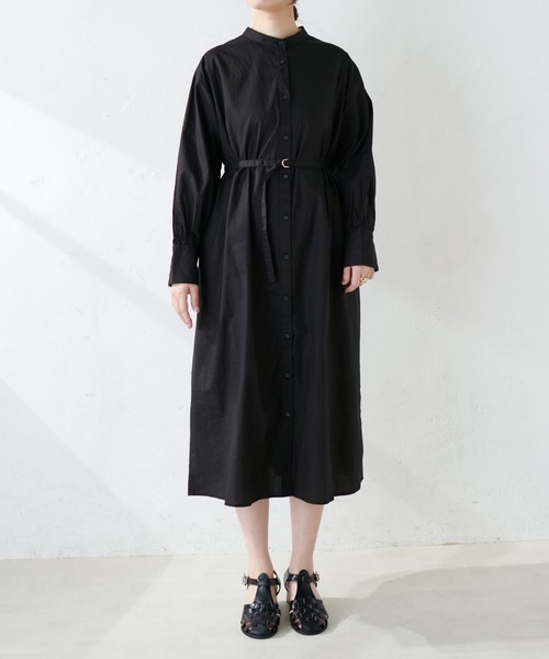 【WEB限定カラー有り】ナチュのオススメ3900ワンピ!細ベルト付きバンドカラーシャツワンピース
