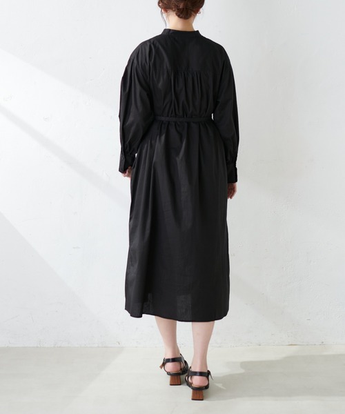 【WEB限定カラー有り】ナチュのオススメ3900ワンピ!細ベルト付きバンドカラーシャツワンピース