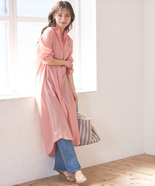 coca（coca）（コカ）の「たっぷりガーゼシャツワンピース（シャツワンピース・レディース・グレー/ライトピンク・ONE SIZE）」の2枚目の写真