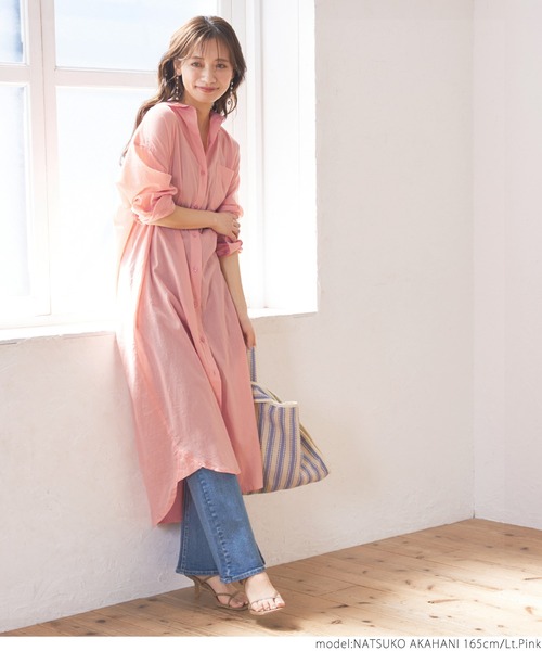 coca（coca）（コカ）の「たっぷりガーゼシャツワンピース（シャツワンピース・レディース・グレー/ライトピンク・ONE SIZE）」の4枚目の写真