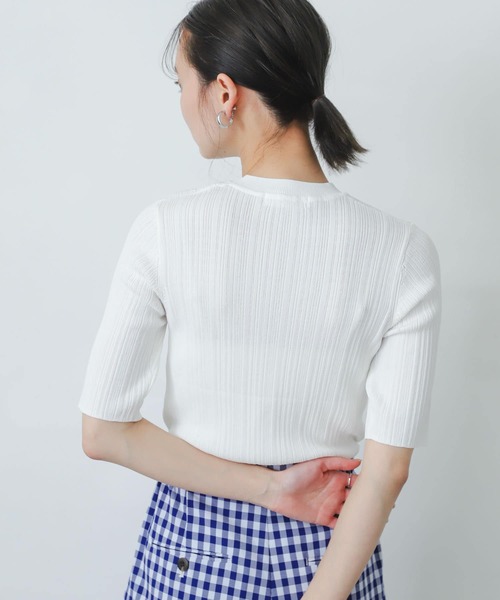 SENSE OF PLACE by URBAN RESEARCH（センスオブプレイスバイアーバンリサーチ）の「ランダムリブコンパクトセーター(5分袖)（ニット/セーター・レディース・ブラック/レッド/ベージュ/グリーン/オフホワイト・ONE）」の10枚目の写真