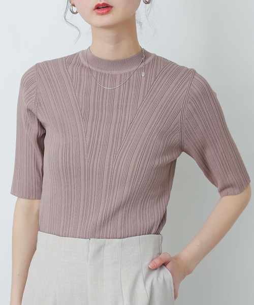 SENSE OF PLACE by URBAN RESEARCH（センスオブプレイスバイアーバンリサーチ）の「ランダムリブコンパクトセーター(5分袖)（ニット/セーター・レディース・ブラック/レッド/ベージュ/グリーン/オフホワイト・ONE）」の12枚目の写真