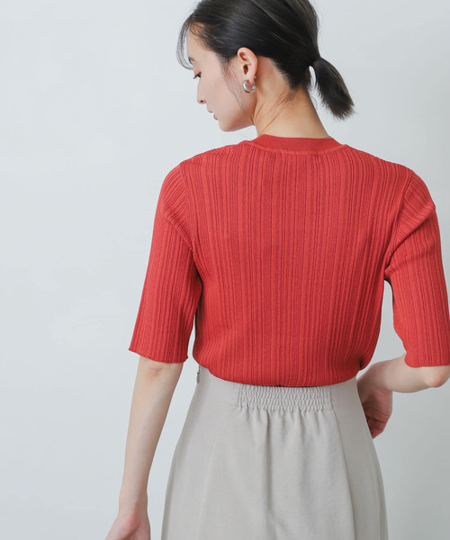 SENSE OF PLACE by URBAN RESEARCH（センスオブプレイスバイアーバンリサーチ）の「ランダムリブコンパクトセーター(5分袖)（ニット/セーター・レディース・ブラック/レッド/ベージュ/グリーン/オフホワイト・ONE）」の18枚目の写真