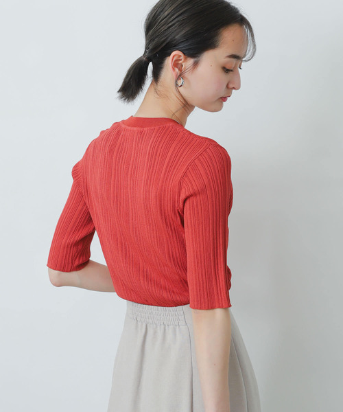 SENSE OF PLACE by URBAN RESEARCH（センスオブプレイスバイアーバンリサーチ）の「ランダムリブコンパクトセーター(5分袖)（ニット/セーター・レディース・ブラック/レッド/ベージュ/グリーン/オフホワイト・ONE）」の20枚目の写真