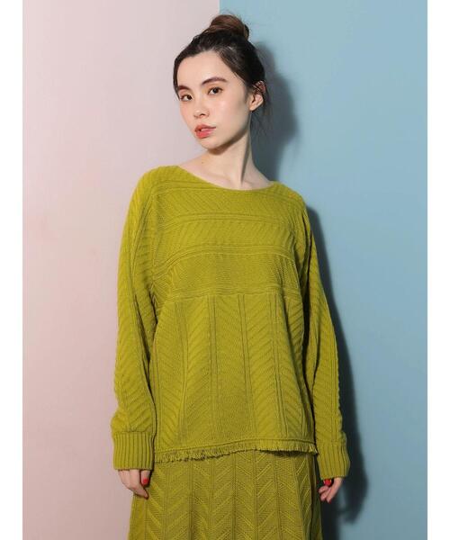 Furryrate（ファーリーレート）の「・furry rate ヘリンボーンドルマンニット＊（ニット/セーター・レディース・グリーン/アイボリー/オレンジ・FREE）」の17枚目の写真