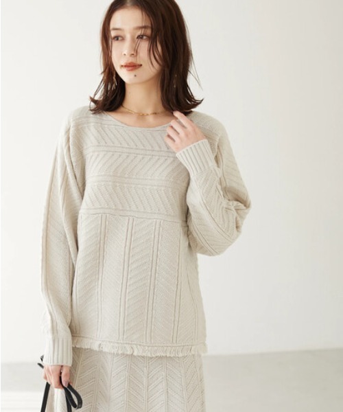 Furryrate（ファーリーレート）の「・furry rate ヘリンボーンドルマンニット＊（ニット/セーター・レディース・グリーン/アイボリー/オレンジ・FREE）」の2枚目の写真