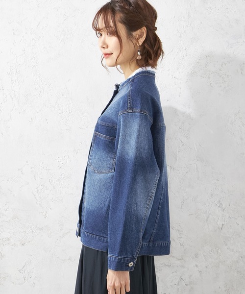Petit Honfleur（プチオンフルール）の「ノーカラーデニムジャケット（デニムジャケット・レディース・ブルー・9号/11号）」の14枚目の写真