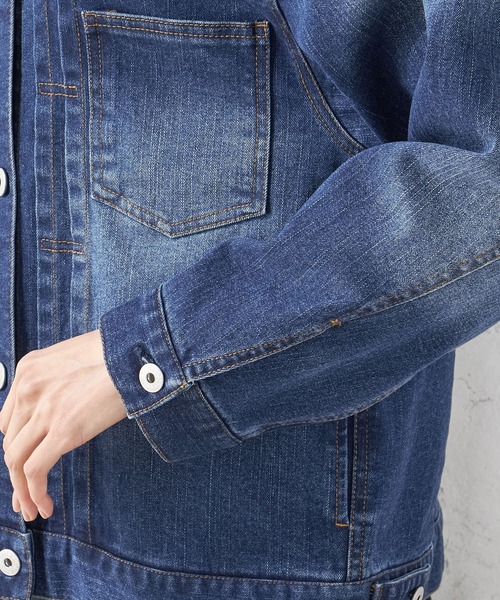 Petit Honfleur（プチオンフルール）の「ノーカラーデニムジャケット（デニムジャケット・レディース・ブルー・9号/11号）」の5枚目の写真