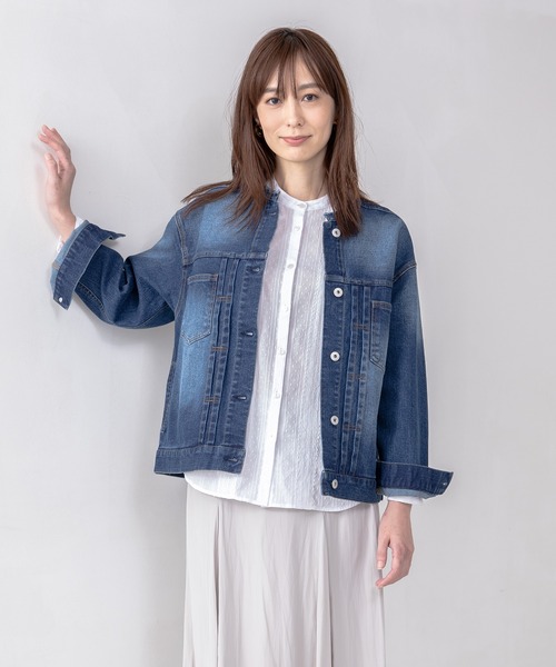 Petit Honfleur（プチオンフルール）の「ノーカラーデニムジャケット（デニムジャケット・レディース・ブルー・9号/11号）」の18枚目の写真