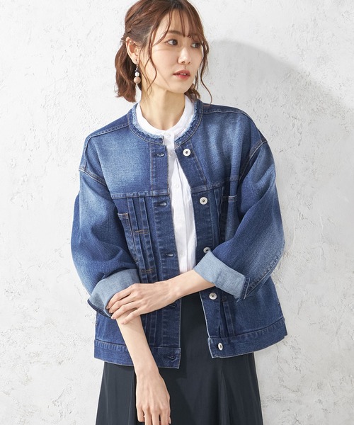 Petit Honfleur（プチオンフルール）の「ノーカラーデニムジャケット（デニムジャケット・レディース・ブルー・9号/11号）」の17枚目の写真