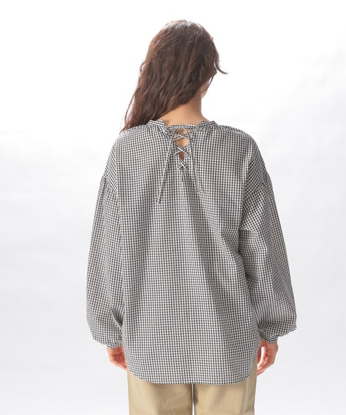 niko and...（ニコアンド）の「ミニギンガムレースアップブラウス（シャツ/ブラウス・レディース・ブラック/オフホワイト/ピンク/グリーン・MEDIUM/LARGE）」の10枚目の写真