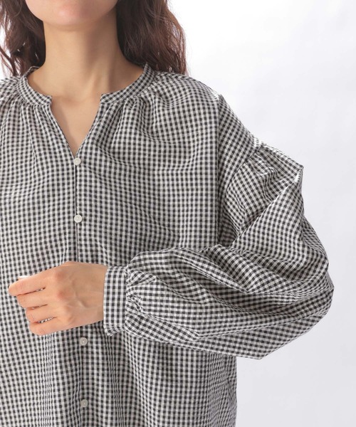 niko and...（ニコアンド）の「ミニギンガムレースアップブラウス（シャツ/ブラウス・レディース・ブラック/オフホワイト/ピンク/グリーン・MEDIUM/LARGE）」の12枚目の写真