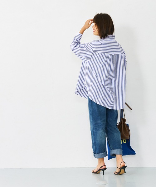coca（coca）（コカ）の「＼新色登場／ビッグストライプシャツ（シャツ/ブラウス・レディース・ブラック/ブルー/B/A・ONE SIZE/S/M/L）」の8枚目の写真